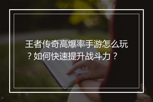 王者传奇高爆率手游怎么玩？如何快速提升战斗力？