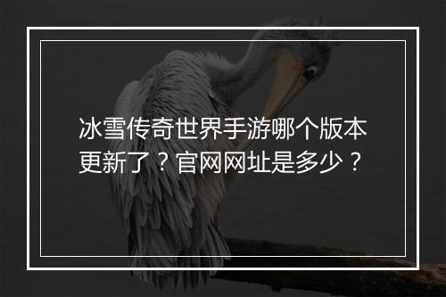 冰雪传奇世界手游哪个版本更新了？官网网址是多少？
