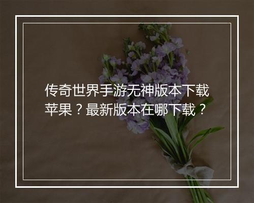 传奇世界手游无神版本下载苹果？最新版本在哪下载？