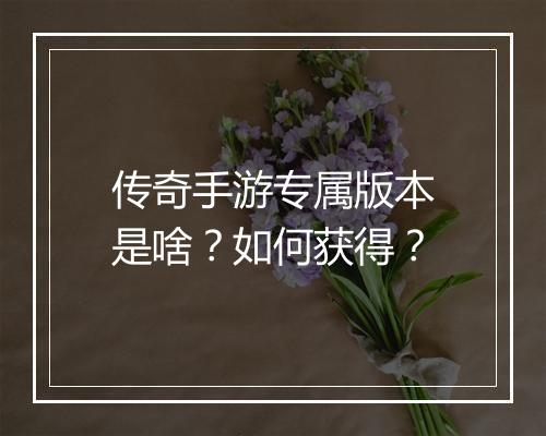 传奇手游专属版本是啥？如何获得？