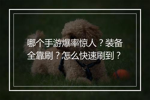 哪个手游爆率惊人？装备全靠刷？怎么快速刷到？