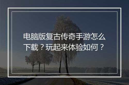 电脑版复古传奇手游怎么下载？玩起来体验如何？