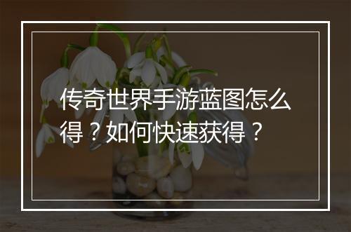 传奇世界手游蓝图怎么得？如何快速获得？