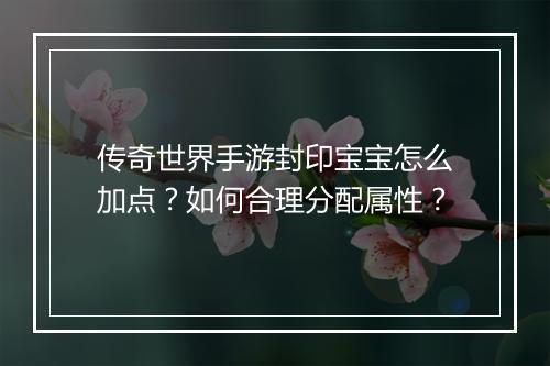 传奇世界手游封印宝宝怎么加点？如何合理分配属性？