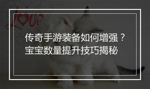 传奇手游装备如何增强？宝宝数量提升技巧揭秘