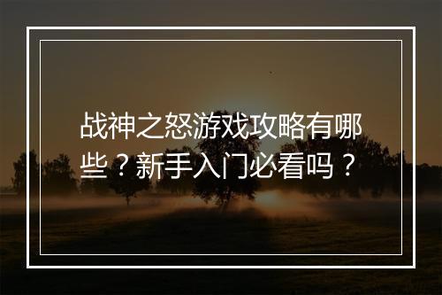 战神之怒游戏攻略有哪些？新手入门必看吗？