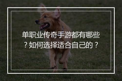 单职业传奇手游都有哪些？如何选择适合自己的？