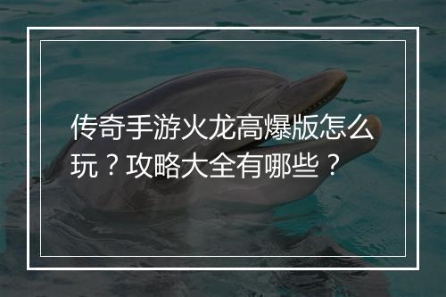 传奇手游火龙高爆版怎么玩？攻略大全有哪些？