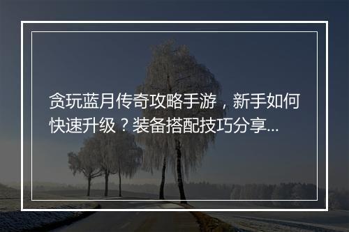 贪玩蓝月传奇攻略手游，新手如何快速升级？装备搭配技巧分享？