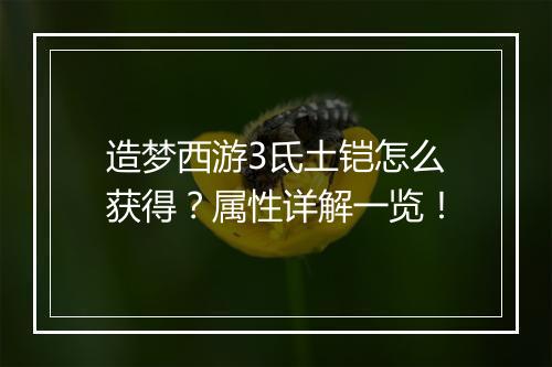 造梦西游3氐土铠怎么获得？属性详解一览！