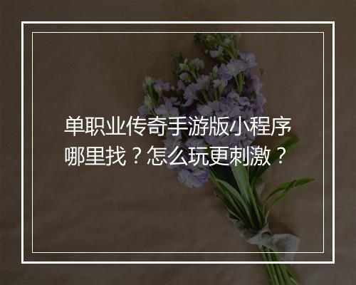单职业传奇手游版小程序哪里找？怎么玩更刺激？