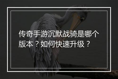 传奇手游沉默战骑是哪个版本？如何快速升级？