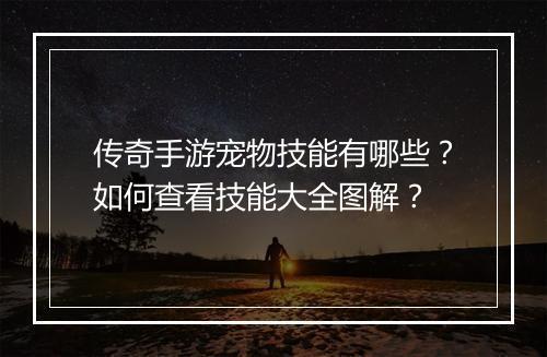 传奇手游宠物技能有哪些？如何查看技能大全图解？