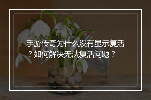 手游传奇为什么没有显示复活？如何解决无法复活问题？