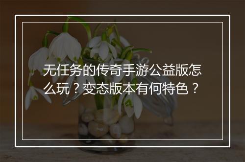 无任务的传奇手游公益版怎么玩？变态版本有何特色？