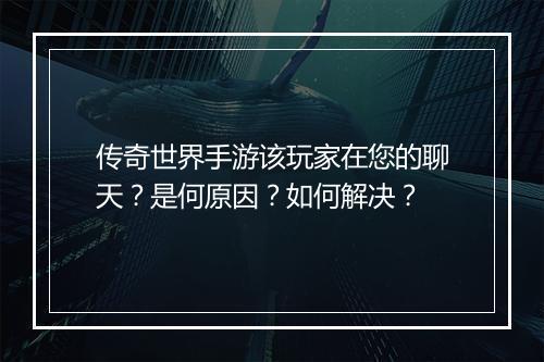 传奇世界手游该玩家在您的聊天？是何原因？如何解决？