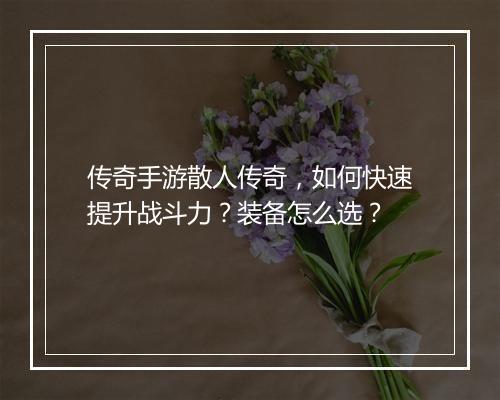 传奇手游散人传奇，如何快速提升战斗力？装备怎么选？