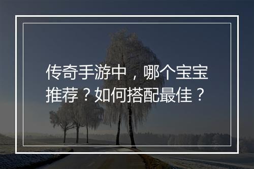 传奇手游中，哪个宝宝推荐？如何搭配最佳？