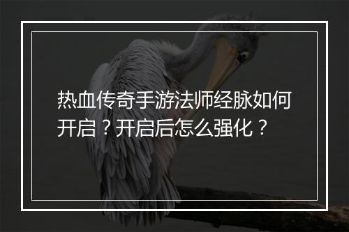 热血传奇手游法师经脉如何开启？开启后怎么强化？