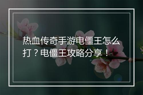 热血传奇手游电僵王怎么打？电僵王攻略分享！