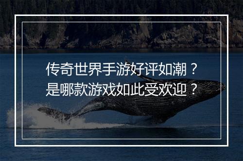 传奇世界手游好评如潮？是哪款游戏如此受欢迎？