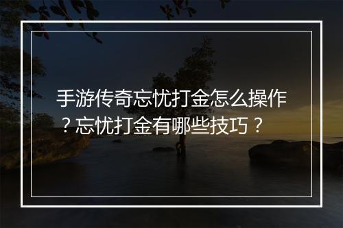 手游传奇忘忧打金怎么操作？忘忧打金有哪些技巧？