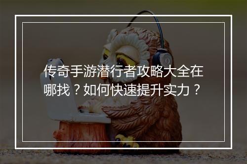 传奇手游潜行者攻略大全在哪找？如何快速提升实力？