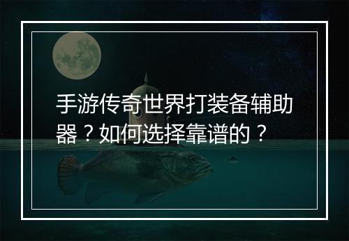 手游传奇世界打装备辅助器？如何选择靠谱的？