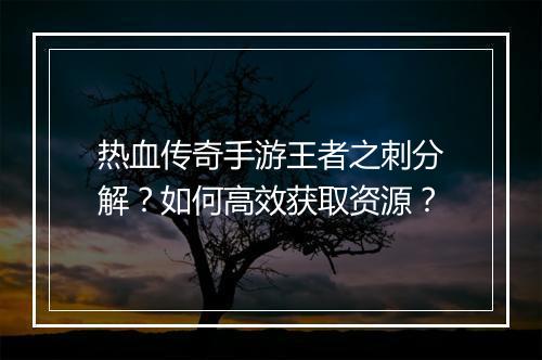 热血传奇手游王者之刺分解？如何高效获取资源？