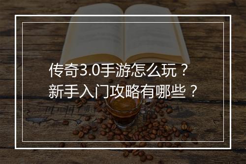传奇3.0手游怎么玩？新手入门攻略有哪些？