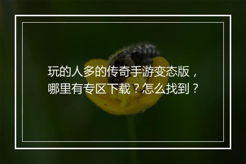 玩的人多的传奇手游变态版，哪里有专区下载？怎么找到？