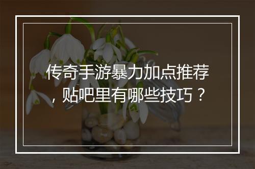 传奇手游暴力加点推荐，贴吧里有哪些技巧？