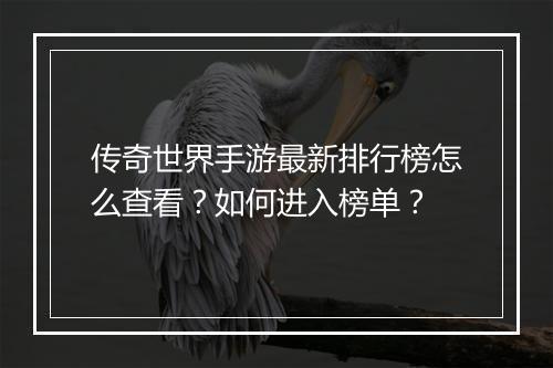 传奇世界手游最新排行榜怎么查看？如何进入榜单？