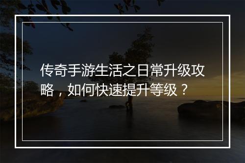 传奇手游生活之日常升级攻略，如何快速提升等级？