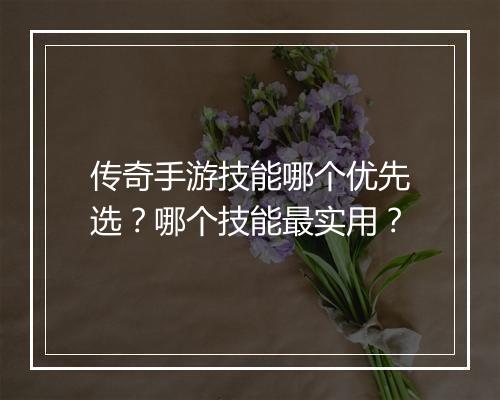 传奇手游技能哪个优先选？哪个技能最实用？