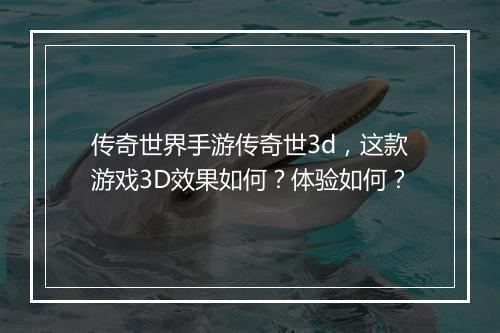 传奇世界手游传奇世3d，这款游戏3D效果如何？体验如何？