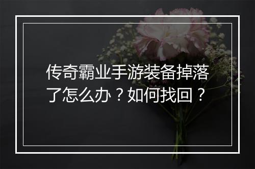 传奇霸业手游装备掉落了怎么办？如何找回？