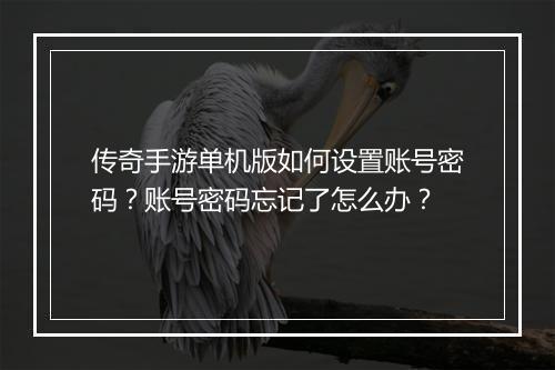 传奇手游单机版如何设置账号密码？账号密码忘记了怎么办？