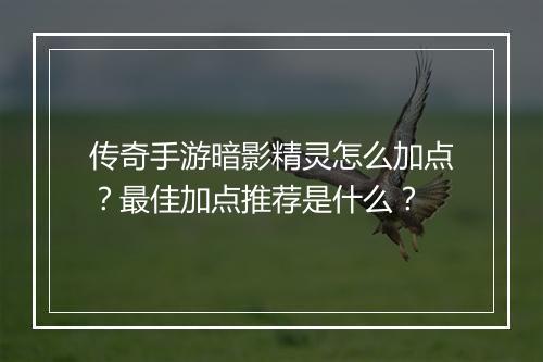 传奇手游暗影精灵怎么加点？最佳加点推荐是什么？