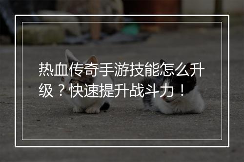热血传奇手游技能怎么升级？快速提升战斗力！