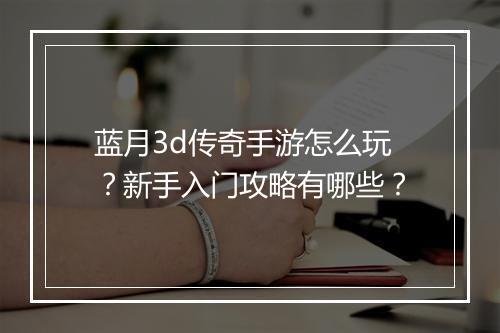 蓝月3d传奇手游怎么玩？新手入门攻略有哪些？