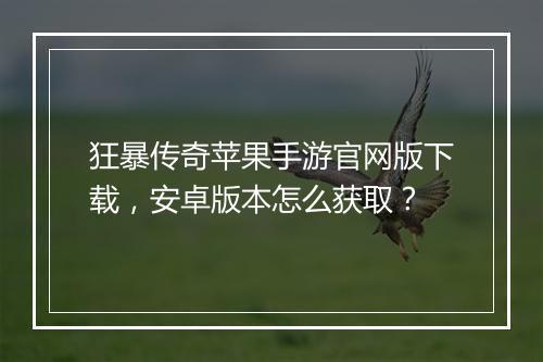 狂暴传奇苹果手游官网版下载，安卓版本怎么获取？