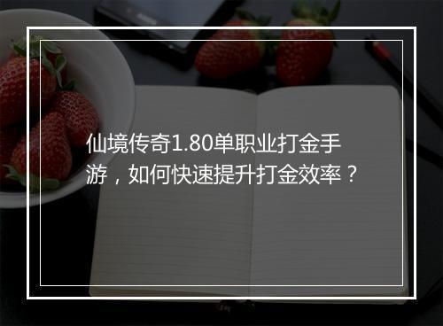 仙境传奇1.80单职业打金手游，如何快速提升打金效率？