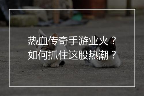 热血传奇手游业火？如何抓住这股热潮？