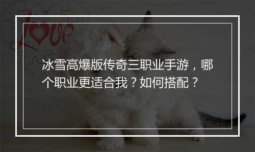 冰雪高爆版传奇三职业手游，哪个职业更适合我？如何搭配？