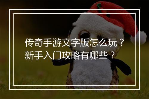 传奇手游文字版怎么玩？新手入门攻略有哪些？
