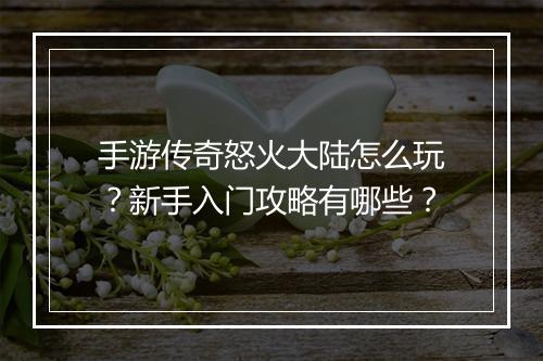 手游传奇怒火大陆怎么玩？新手入门攻略有哪些？