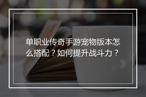 单职业传奇手游宠物版本怎么搭配？如何提升战斗力？