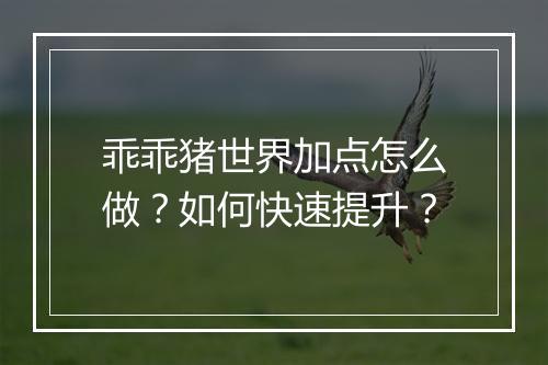 乖乖猪世界加点怎么做？如何快速提升？
