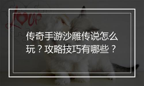 传奇手游沙雕传说怎么玩？攻略技巧有哪些？